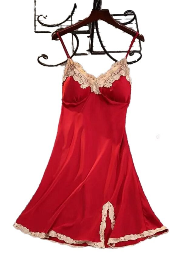 Satin Suspender Nightdress For Women 20 Satin Suspender Nightdress For Women Red satin suspender nightdress for women with lace trim and adjustable straps