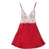Red satin suspender nightdress for women with lace detailing and adjustable straps