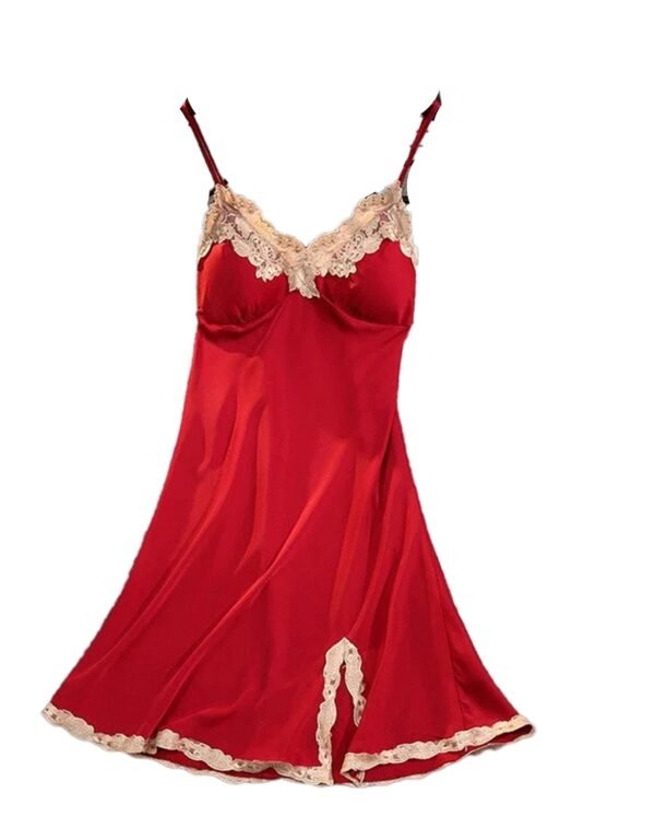 Satin Suspender Nightdress For Women 2 Satin Suspender Nightdress For Women Red satin suspender nightdress for women with delicate lace trim and adjustable straps