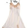 Elegant white satin suspender nightdress for women featuring lace detailing and adjustable straps