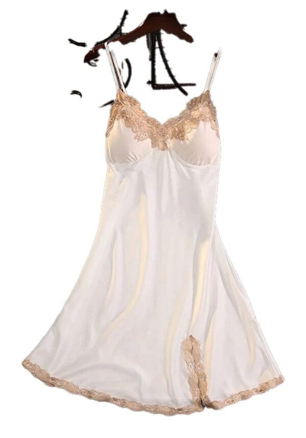Satin Suspender Nightdress For Women 6 Satin Suspender Nightdress For Women Elegant white satin suspender nightdress for women featuring lace detailing and adjustable straps