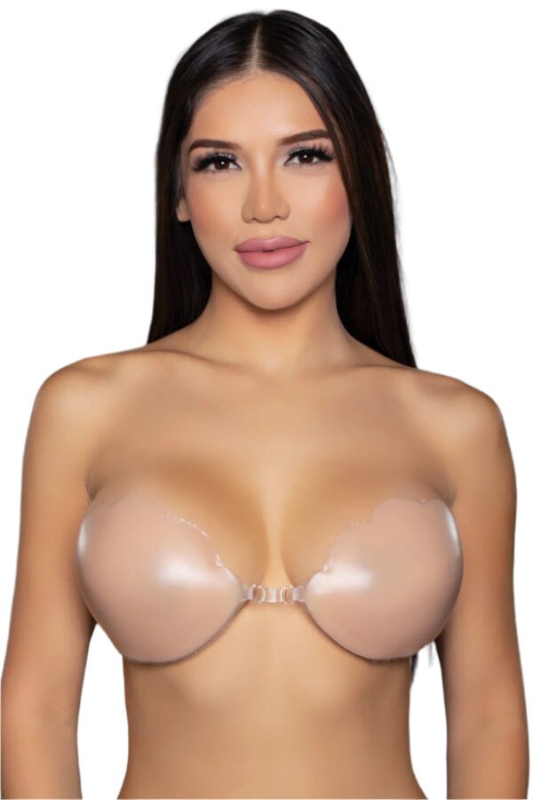 LuckeLadybug LLC scalloped edge silicone bra adhesive strapless bra in nude color
