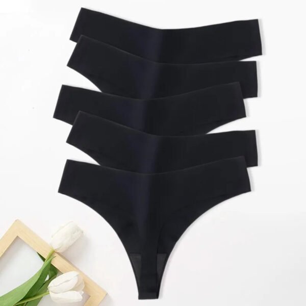 Seamless Thongs For Women 5 Pack Set 39 Seamless Thongs For Women 5 Pack Set Set of five black seamless thongs for women, designed for comfort and a smooth fit under clothing