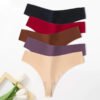 Set of seamless thongs for women in various colors including black, red, beige, and brown