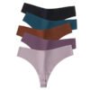Seamless Thongs For Women 5 Pack Set 37 Seamless Thongs For Women 5 Pack Set Set of seamless thongs for women in assorted colors including black, teal, brown, purple, and light pink