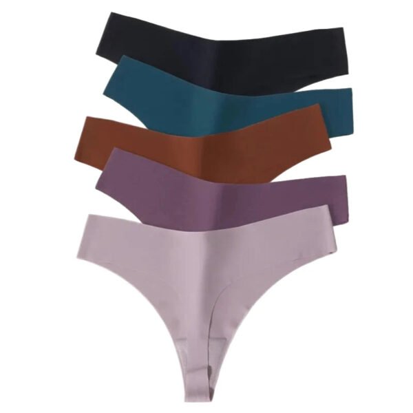 Seamless Thongs For Women 5 Pack Set 29 Seamless Thongs For Women 5 Pack Set Set of seamless thongs for women in assorted colors including black, teal, brown, purple, and light pink