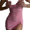 Pink Leopard Print Sensual Lace Babydoll Dress with Adjustable Straps and Side Slit