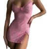 Sensual Lace Babydoll Dress Trendy Style 6 Sensual Lace Babydoll Dress Trendy Style Pink leopard print sensual lace babydoll dress with adjustable straps and side slit