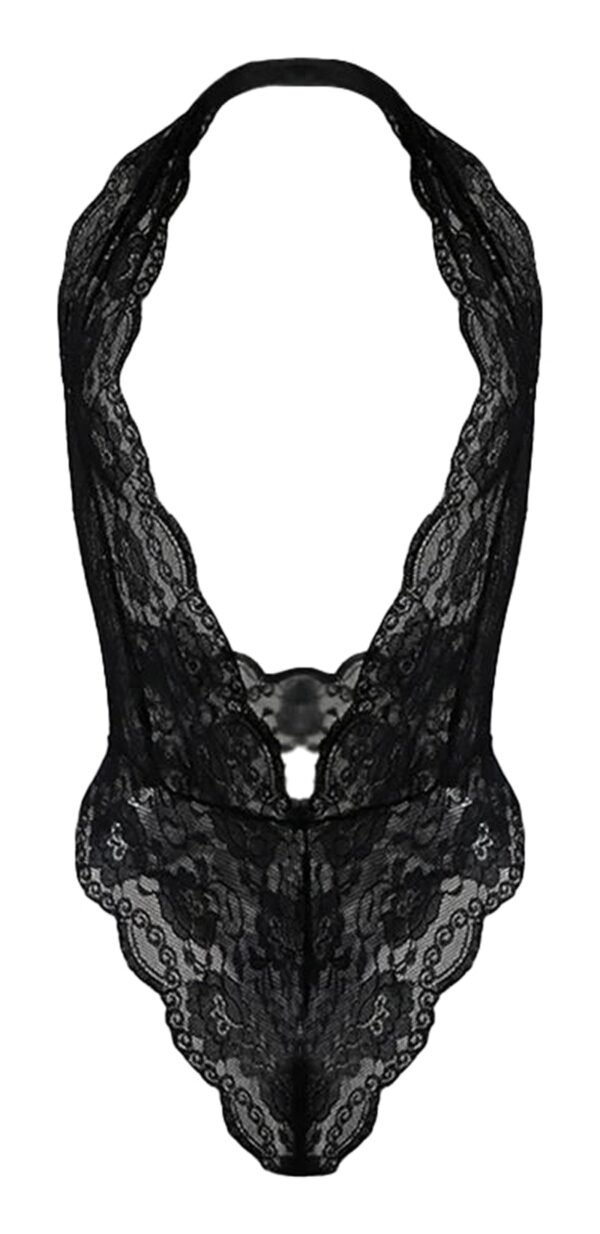 LuckeLadybug Sexy Black Lace Teddy Lingerie for Allure 2 LuckeLadybug Sexy Black Lace Teddy Lingerie for Allure Sexy black lace teddy lingerie by LuckeLadybug LLC with intricate lace detailing and halter design