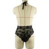 Sexy black lace teddy lingerie featuring delicate floral lace and adjustable halter neck design