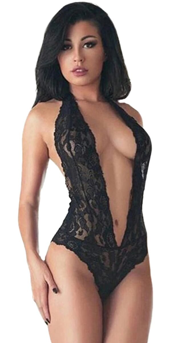 LuckeLadybug Sexy Black Lace Teddy Lingerie for Allure 1 LuckeLadybug Sexy Black Lace Teddy Lingerie for Allure Sexy black lace teddy lingerie featuring a plunging neckline and low back for an alluring look