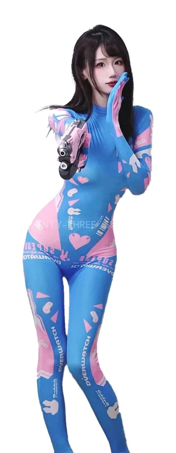 LuckeLadybug sexy bunny cosplay jumpsuit for women in vibrant blue with pink accents and full coverage design