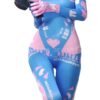 Brightly colored sexy bunny cosplay jumpsuit for women featuring playful heart designs and a form-fitting style