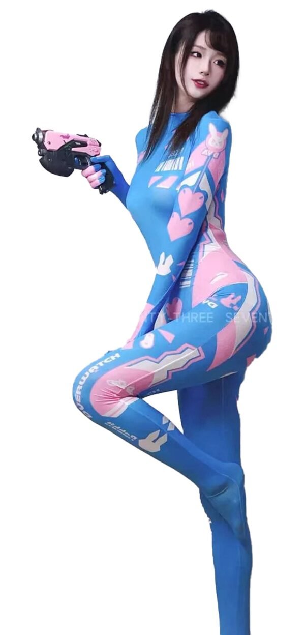 LuckeLadybug LLC sexy bunny cosplay jumpsuit for women in vibrant blue with playful graphics
