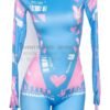 Colorful graphic sexy bunny cosplay jumpsuit for women with long sleeves and a fitted design