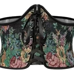 LuckeLadybug sexy corset belt for women featuring floral design and lace-up front closure