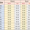 Size chart for sexy corset top for women with waist and bust measurements in inches and centimeters