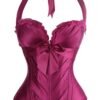Luxurious magenta sexy corset top for women featuring a sweetheart neckline and elegant ribbon ties