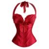 Elegant red sexy corset top for women with a halter neck and bow embellishment