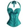 Teal LuckeLadybug sexy corset top for women with halter neck and bow detail for elegant styling