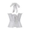 Elegant white sexy corset top for women featuring a lace-up front and matching ribbon tie