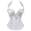 Elegant white sexy corset top for women with ruffled edges and satin ribbon details