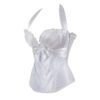 Elegant white sexy corset top for women with satin material and ruffled edges