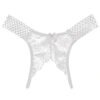 LuckeLadybug sexy crotchless thongs for women in delicate white lace with floral accents