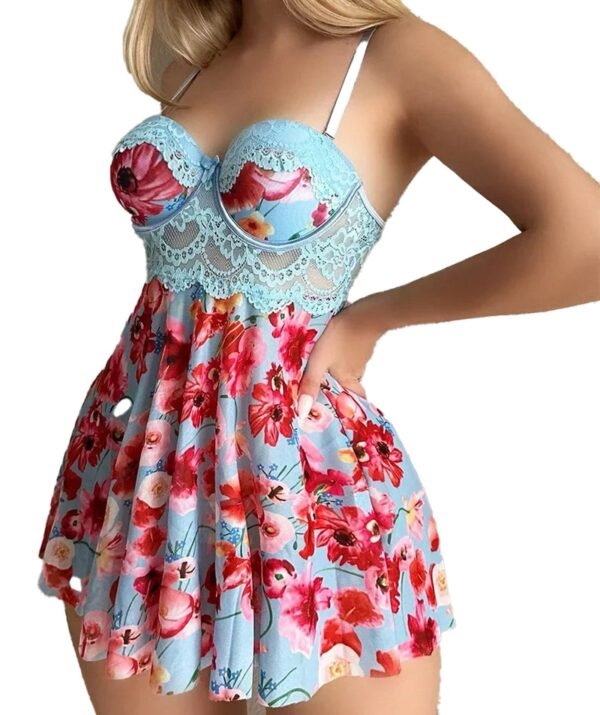 LuckeLadybug LLC sexy floral nightgown for women with lace detailing and vibrant flower patterns