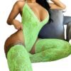 Sexy lace bodysuit lingerie in vibrant green, featuring a plunging neckline and sheer design