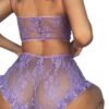 Purple sexy lace bodysuit lingerie with a delicate floral design and adjustable straps