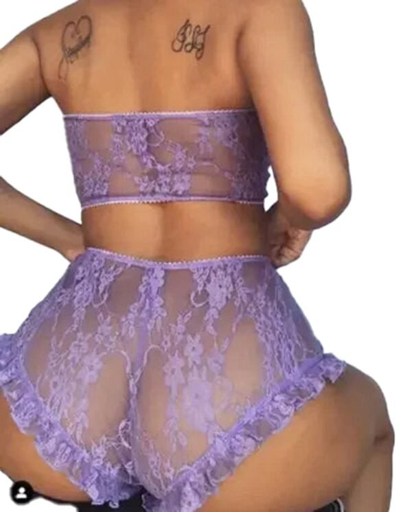 Purple sexy lace bodysuit lingerie with a delicate floral design and adjustable straps