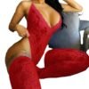 Red sexy lace bodysuit lingerie with plunging neckline and form-fitting design for alluring style