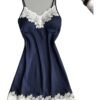 Navy blue sexy lace chemise for women featuring delicate lace trim and adjustable straps