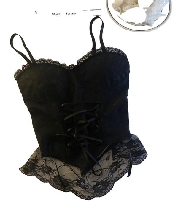 Sexy lace corset crop top for women with black lace trim and adjustable straps