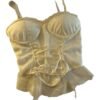 Elegant cream sexy lace corset crop top for women with adjustable straps and lace-up front