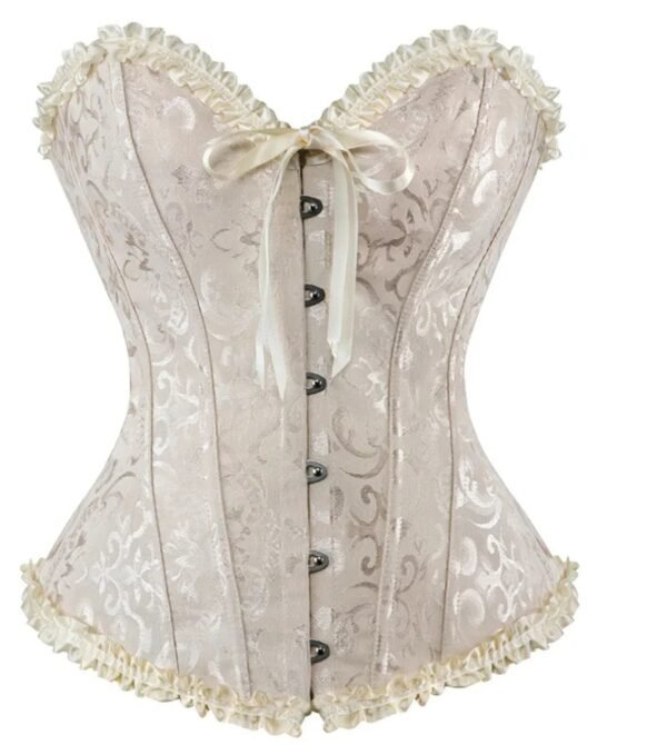 Elegant LuckeLadybug sexy lace corset for women with intricate detailing and ruffle trim