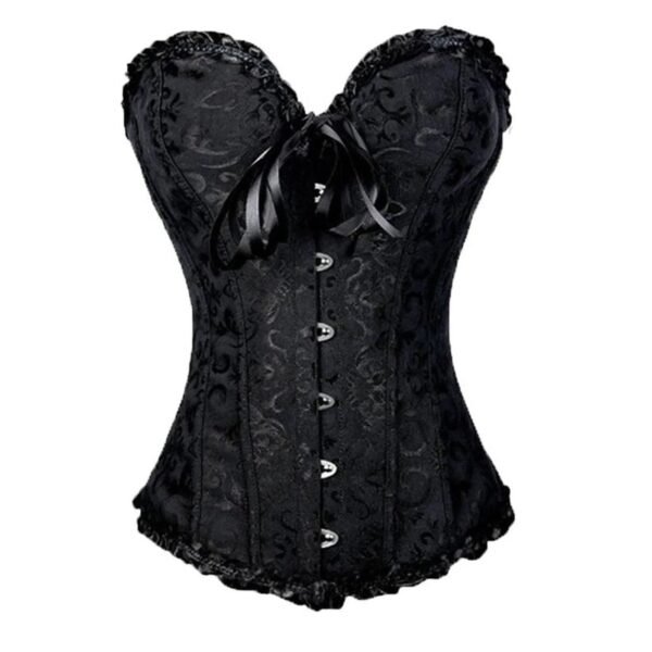 Elegant black sexy lace corset for women with a sweetheart neckline and ribbon details