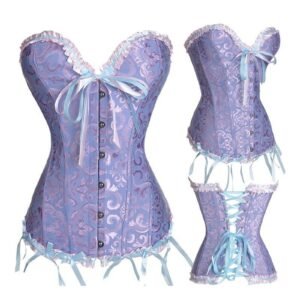 Elegant purple sexy lace corset for women with ribbon accents and detailed lace trim