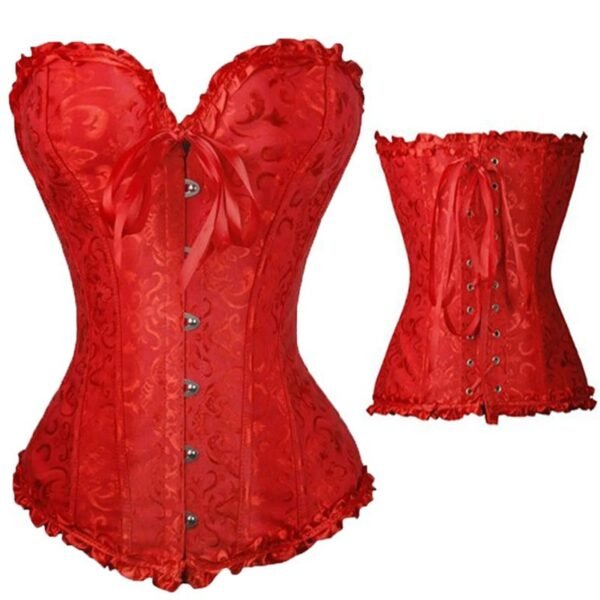 Red sexy lace corset for women with adjustable straps and frill detailing