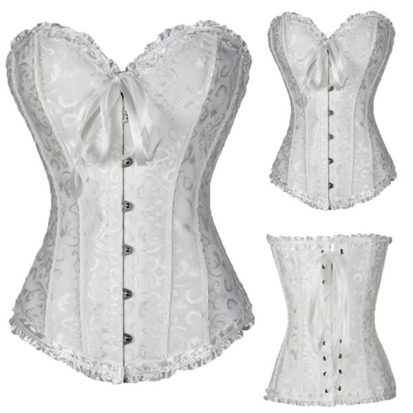 Elegant white sexy lace corset for women with button closure and ruffled edges