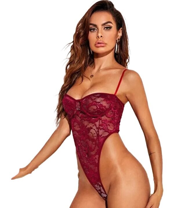 Sexy Lace Lingerie Bodysuit For Women 21 Sexy Lace Lingerie Bodysuit For Women LuckeLadybug sexy lace lingerie bodysuit in burgundy with lace detailing and adjustable straps