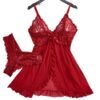 Red sexy lace lingerie dress for women with matching lace thong and ruffle detailing