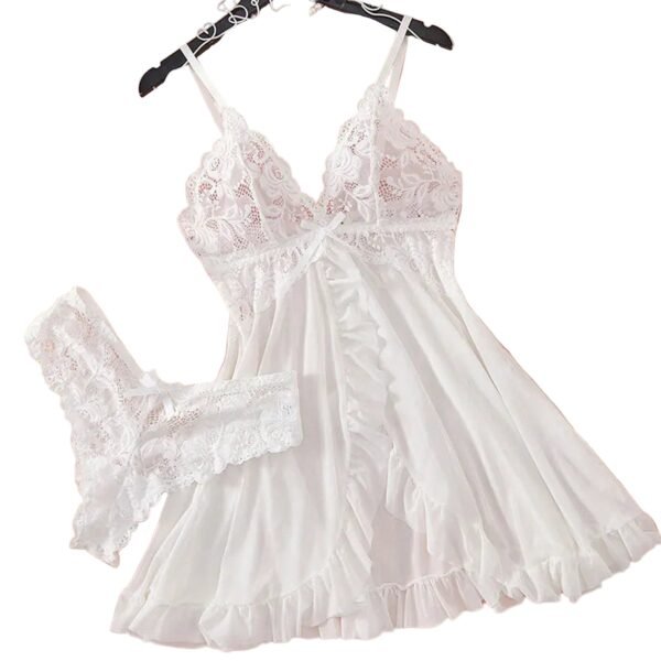 LuckeLadybug sexy lace lingerie dress for women with matching thong and delicate ruffles