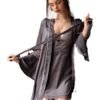 Elegant LuckeLadybug sexy lace nightdress for women in gray with delicate lace trim and stylish sleeves