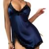 LuckeLadybug sexy lace nightdress for women in navy with delicate lace trim and adjustable straps