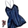 Elegant navy blue sexy lace nightdress for women with delicate lace trim and adjustable straps