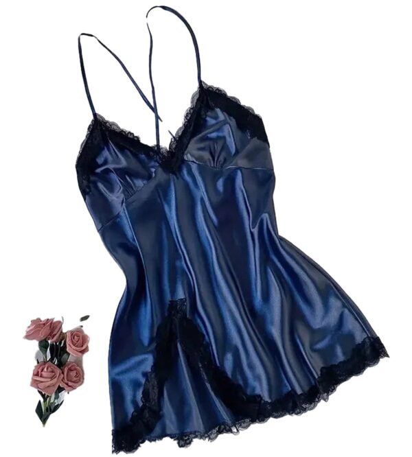 Elegant navy blue sexy lace nightdress for women with delicate lace trim and adjustable straps