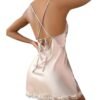 LuckeLadybug LLC Sexy lace nightdress for women in soft satin with a crisscross back design