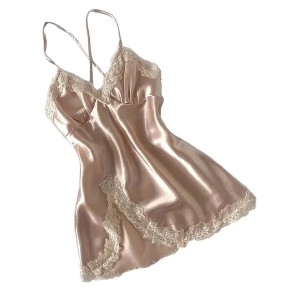 LuckeLadybug LLC sexy lace nightdress for women in soft beige with delicate lace trim